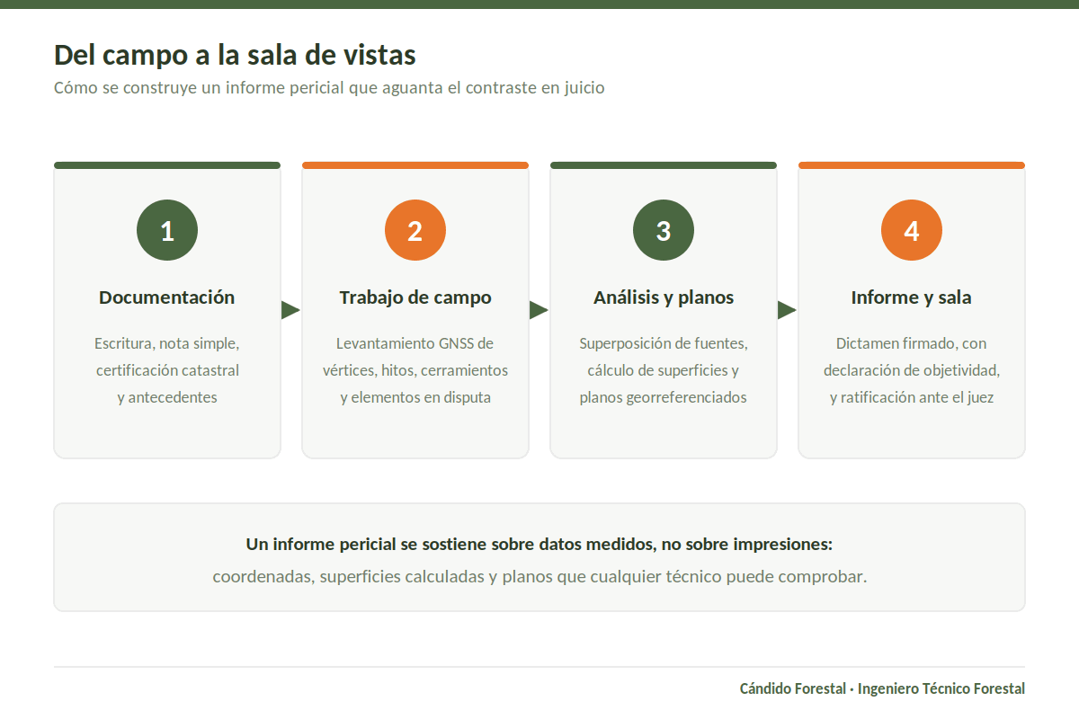 Fases de elaboración de un informe pericial agroforestal, del trabajo de campo con GNSS a la ratificación en juicio